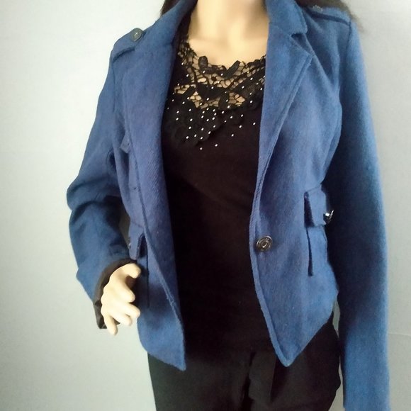 Dollhouse Outerwear Blazer Blue And Black Wool/Shell Blend W/Lining: Size Small - Picture 14 of 17
